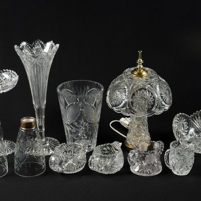9 Pieces Cut Glass & Cut Glass Table Lamp