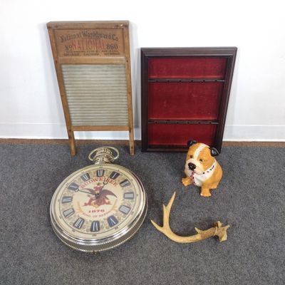 Budweiser Pocket Watch Clock & Porcelain Dog Cookie Jar