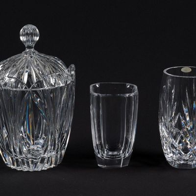 3 Pieces Signed Cut Glass Incl. Block & Orrefors Baccarat Vase