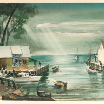 Nick Ruggieri (Pennsylvania 1908-1996) Dock Side Scene Painting