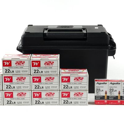 14 Boxes Of .22 Long Rifle Ammunition & Ammo Box