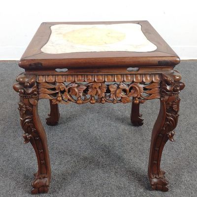 Carved Table With Marble Top