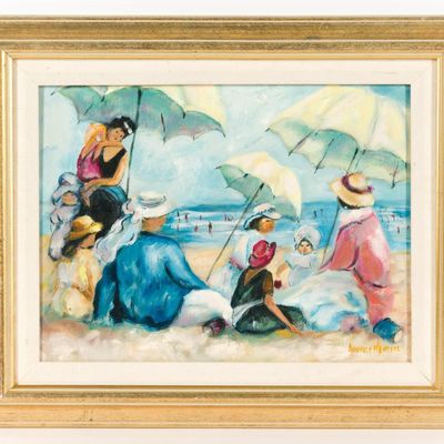 Audrey Menefee Beach Scene Oil On Canvas