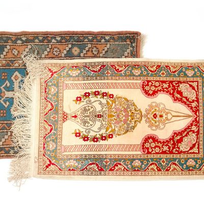 Signed Silk Persian Prayer Rug & Persian Accent Rug