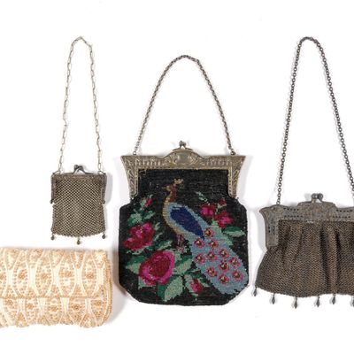 3 German Silver Flapper Bags & Vintage Purse