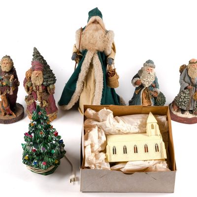 Signed June McKenna Santa Figurines, Christmas Tree Lamp & Music Box