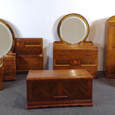 Art Deco Inlaid Waterfall Bedroom Set