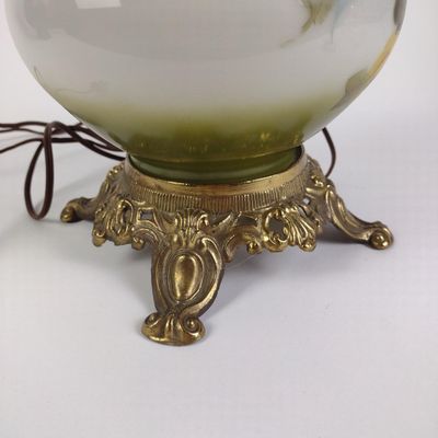 Green & Floral Hurricane Lamp