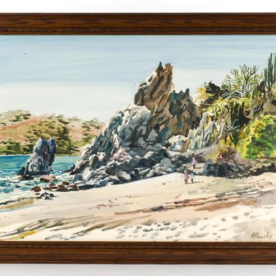 Harry Marinsky Beach Scene Watercolor