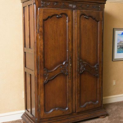 French Provincial-Style Carved Wood Armoire