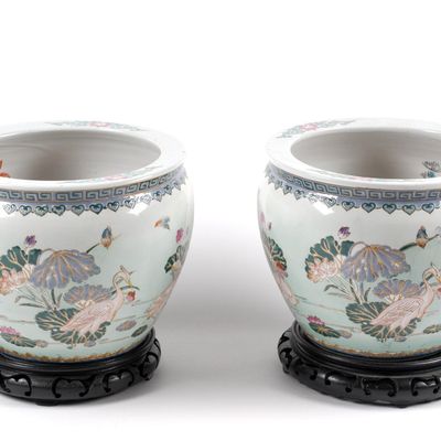 Pair Of Chinese Fisbowls On Stands