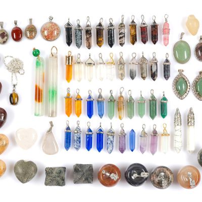Carved Chinese Stone Pendants Including Double Terminated Crystals