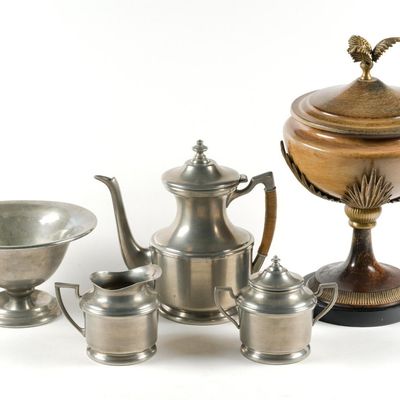 4 Pieces Of Pewter & Metal Centerpiece Urn