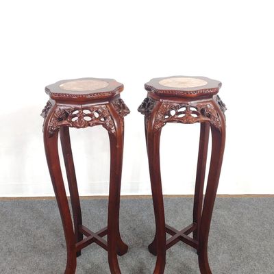 Pair Of Marble Top Plant Stands