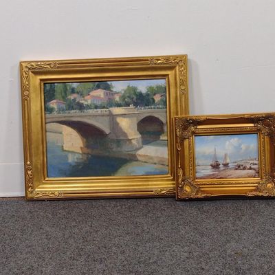 Lee Haber "October Sky" Painting & Oil On Board Boat Scene