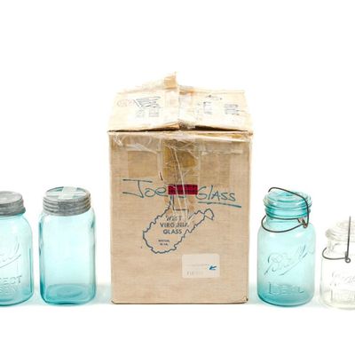 6 Vintage Ball Jars & Glass Pitcher With 5 Cups