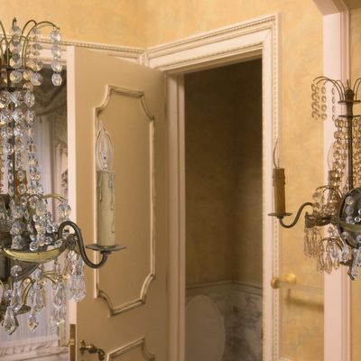 Antique French-Style Brass & Crystal Wall Sconces