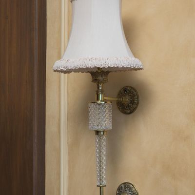 2 Vintage Hollywood Regency-Style Brass & Cut-Crystal Wall Sconces