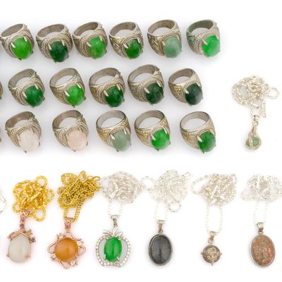 Silver Rings And Chain Necklaces With Jade