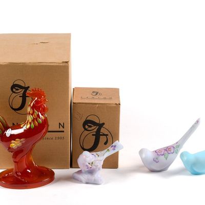 4 Fenton Glass Birds Incl. Rooster