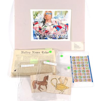 Raimond Del Noce Watercolor & Antique Mennonite Ledger Drawings