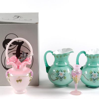 4 Pieces Of Fenton Art Glass Incl. 75th Anniversary Pitchers