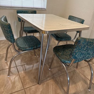 1950s vintage Formica & chrome dining table & set of 4 chairs