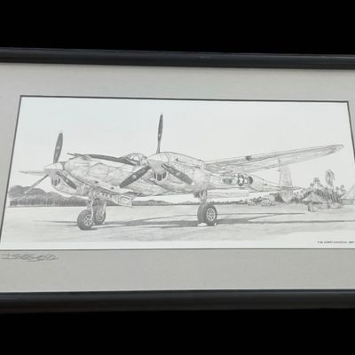 Sale Photo Thumbnail #201: Signed Dewey Davidson P-38 Lightning Print '92