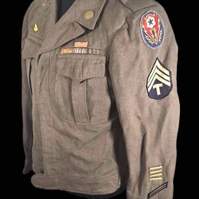 Sale Photo Thumbnail #293: WWII ETO Ike Jacket with Stitched Ribbons - Named