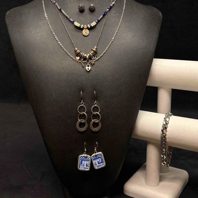 10pc Cobalt and Coin Mixed Costume Jewelry Lot