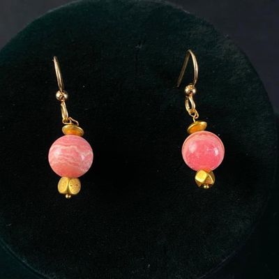 14k Gold Dangle Earrings w/ Rhodochrosite Beads