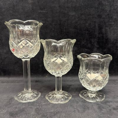 Set of Three Clear Pressed Glass Tulip Form Candle Holders