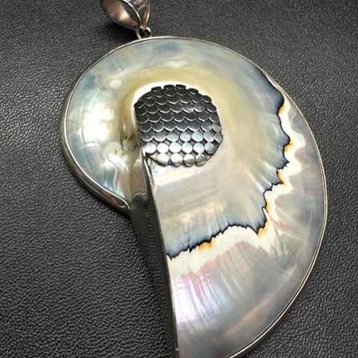 925 Sterling Mother of Pearl Ammonite-Shaped Pendant