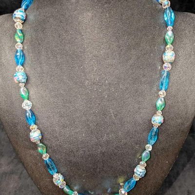 Vintage Italian Murano Blue Art Glass Bead Necklace JJ