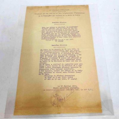 French Military Document 82 Infantry Regiment Attribution Of Awards