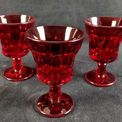 Three Fostoria Jamestown Ruby Juice Glasses