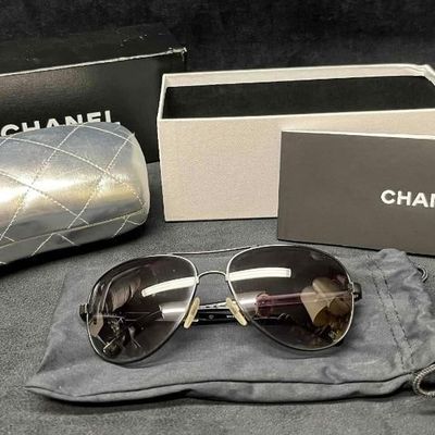 Chanel Black Metal Frame Aviator Sunglasses- 4179 In Original Case & Box