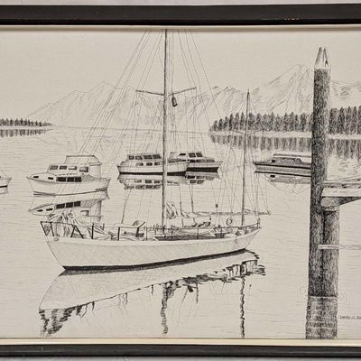 Framed Original Danilo A Piedra Oil On Canvas Boats On A Lake R101