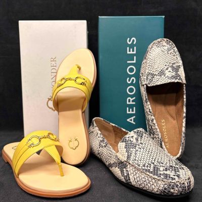 C. Wonder Leather Sandals and Aerosoles Snake Skin Loafers Bundle