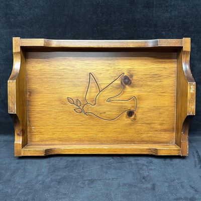 Wood Engraved Inlaid Dove with Olive Branch Wooden Tray