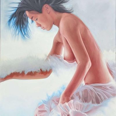 Large Original Acrylic On Canvas Jim Jackson Of A Topless Woman