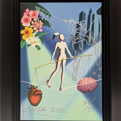 S&N Mark Kostabi Giclee With Oil Pen Drawings Power Play