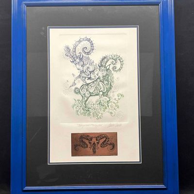 Signed & Framed "Tanngrisnir & Tanngnjostr" Original Etching With Copper Plate By Chelsea Smith