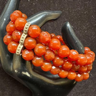 Carnelian Beaded Stretch Sterling Silver Accents X7