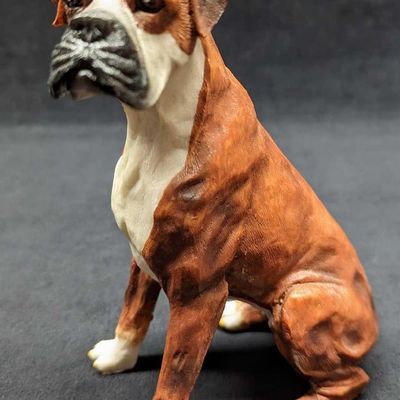 Hand Painted Resin Boxer Ears Down Figurine