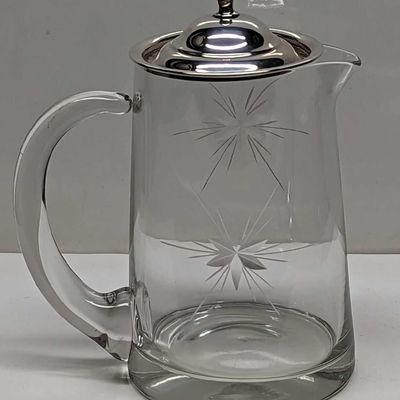 Crystal Star Burst Cream Pitcher With Sterling Lid