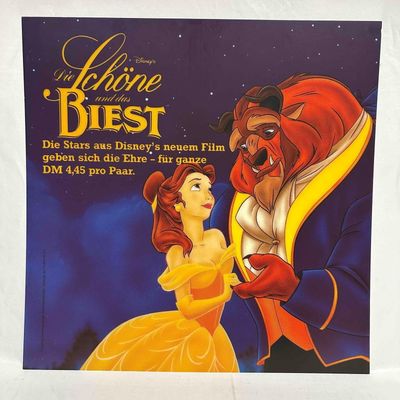 1991 Disney Beauty and The Beast Promotional Advertisement Plastic Acrylic Ad Sign German
