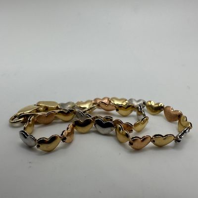 Tri-Tone Stampato Style Heart 14K Gold Bracelet