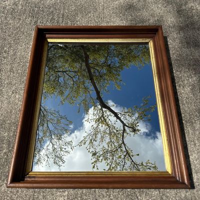 Vintage Framed Wall Mirror with Wood Frame and Gilt Gold Liner