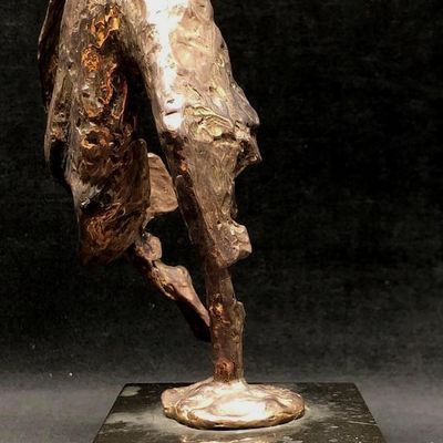 Vintage Brutalist Recycled Metal Sculpture "Levade" on Marble Base - by Artist Caryl Picker